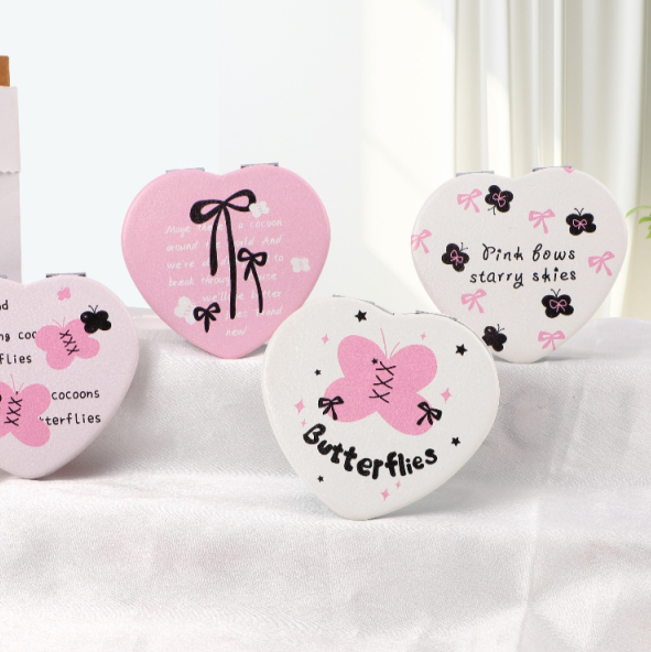 Stylish Bowknot Big Heart Special Shaped Portable Mirror