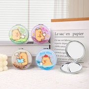 Lovely Capybara Series Big round Crystal Quicksand Stylish Regular Portable Mirror
