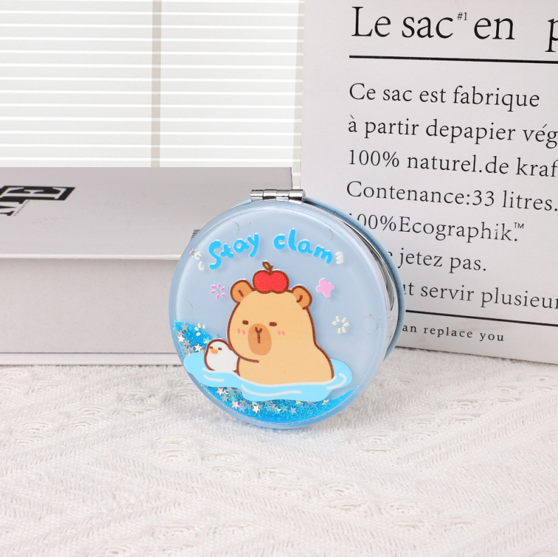 Lovely Capybara Series Big round Crystal Quicksand Stylish Regular Portable Mirror