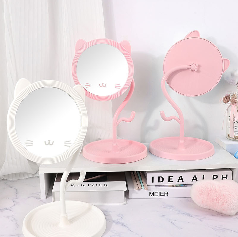 Kitten Desk Mirror with Storage Tray