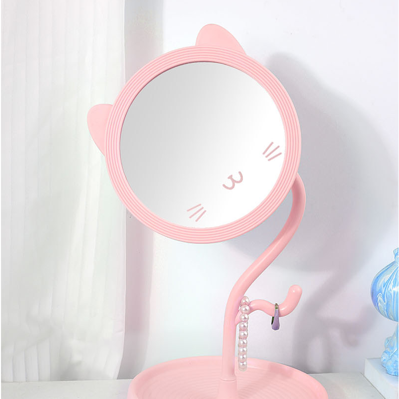 Kitten Desk Mirror with Storage Tray