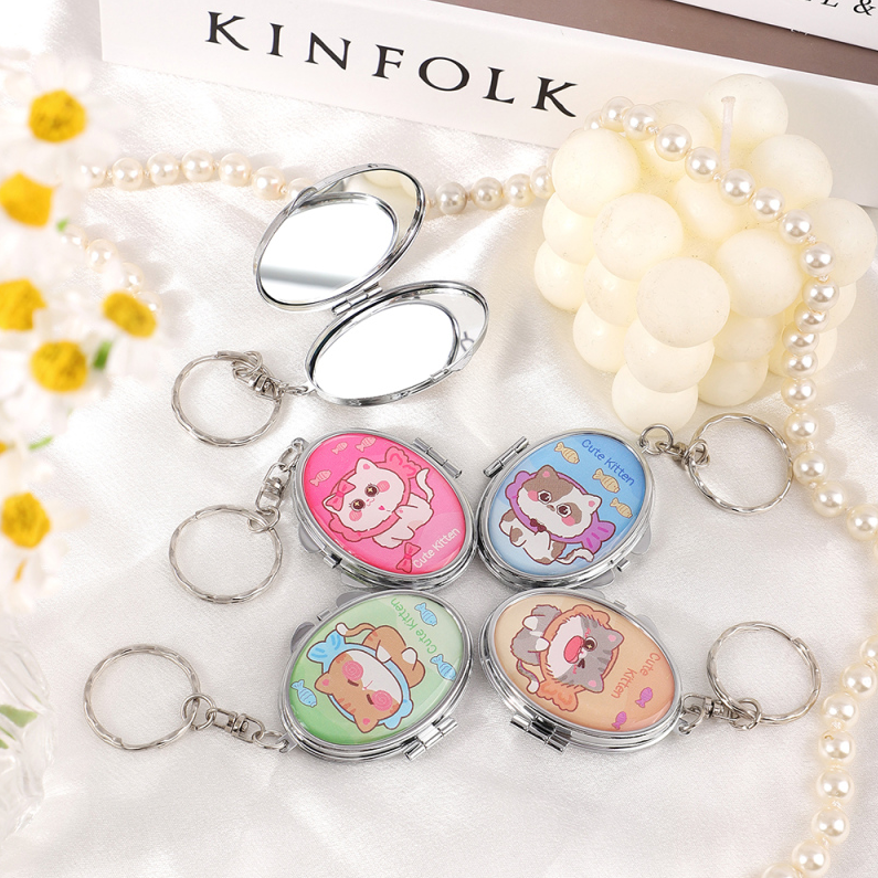 Summer Ice Cream Oval Portable Mirror Keychain