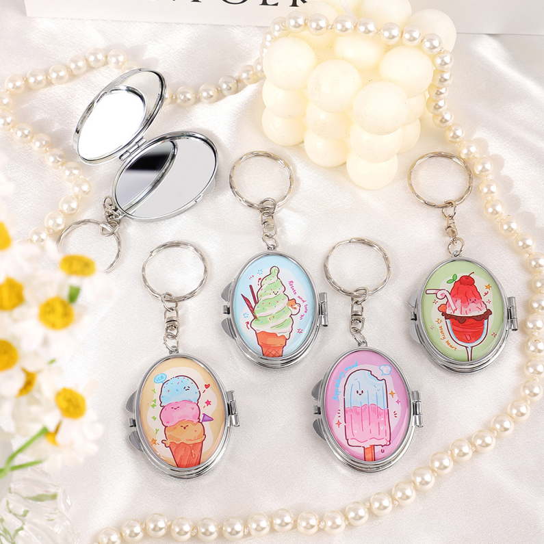 Gradient Color Flower Heart Shape Portable Mirror Keychain
