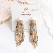 925 silver needle half-round pearl tassel earrings