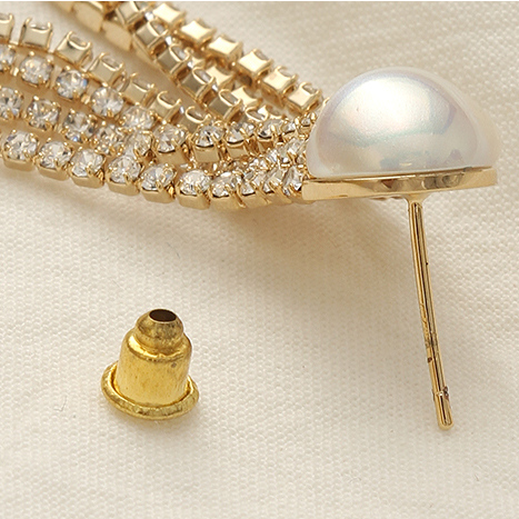 925 silver needle half-round pearl tassel earrings