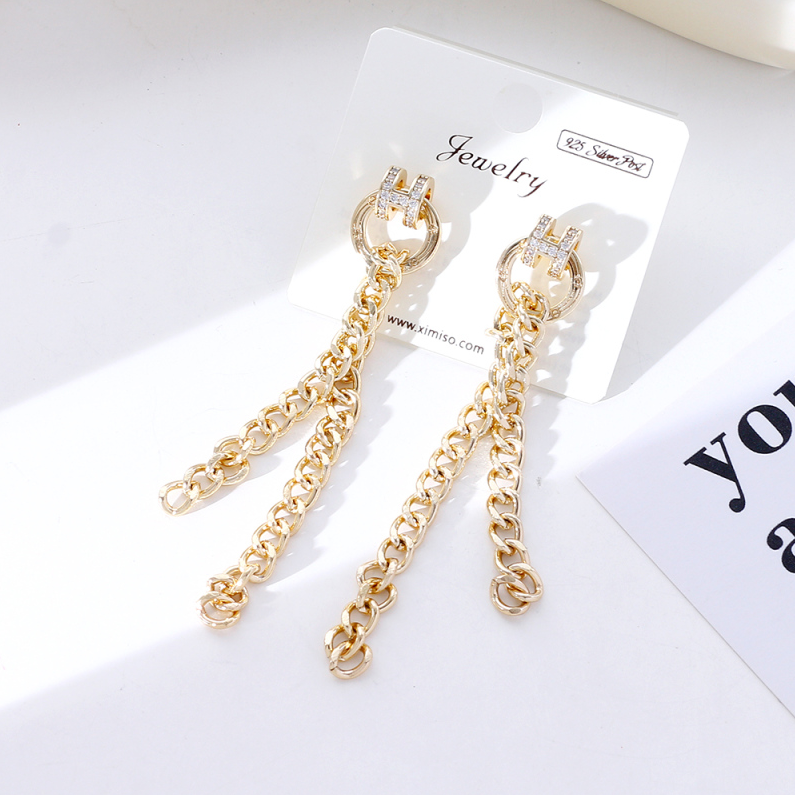 925 silver needle chain tassel earrings