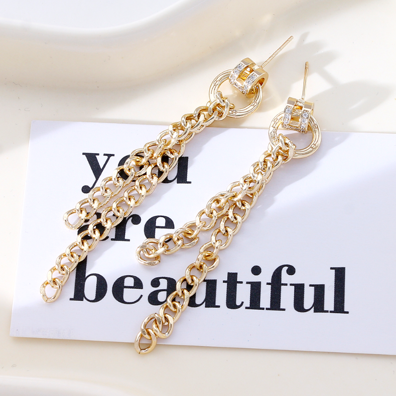 925 silver needle chain tassel earrings