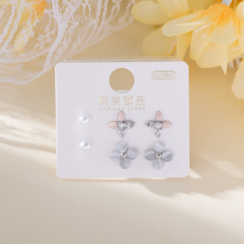 Cat eye floral earrings set
