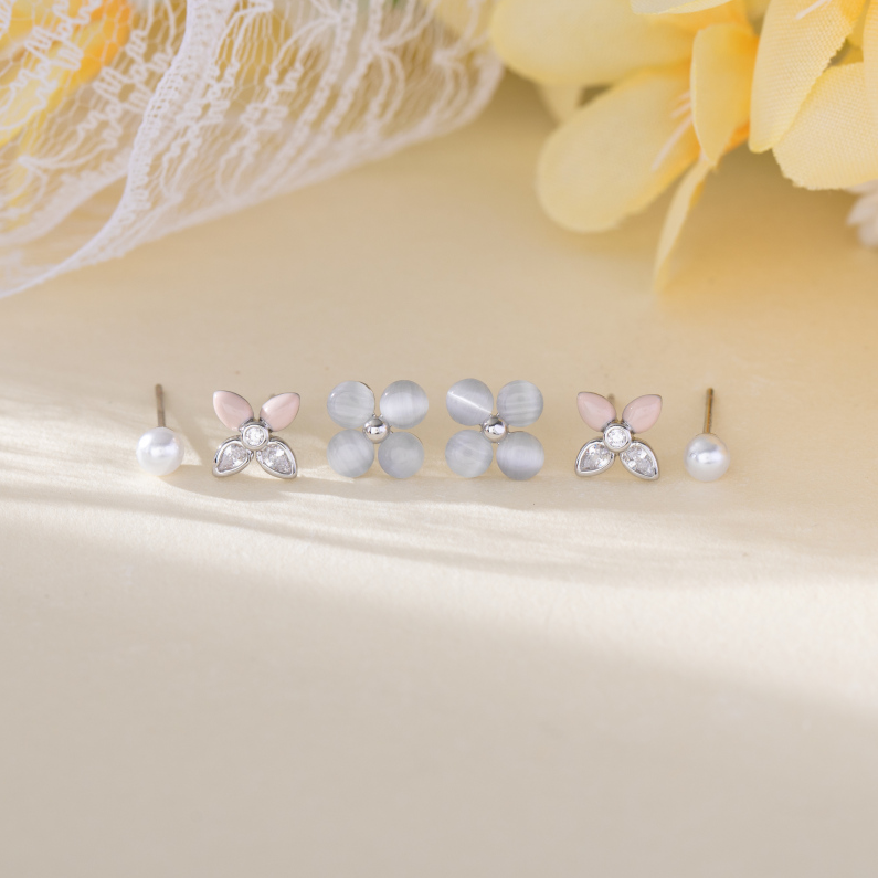 Cat eye floral earrings set