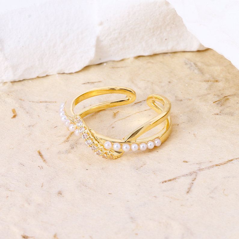 Bead bead zircon cross open ring