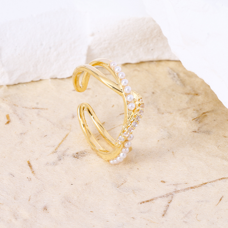 Bead bead zircon cross open ring