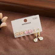 Silver needle powder peach stud earrings six-piece set