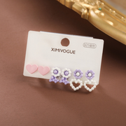 Silver needle purple earrings six-piece set