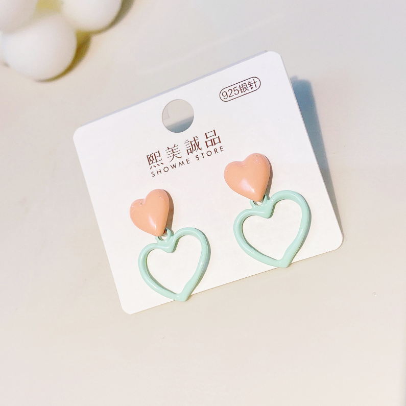 Silver needle girl love earrings