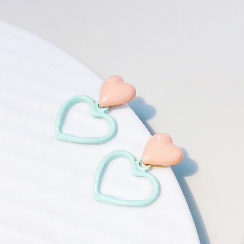 Silver needle girl love earrings