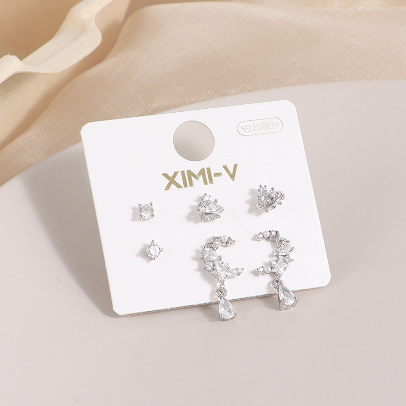 Star Moon Zircon Stud Earrings Set