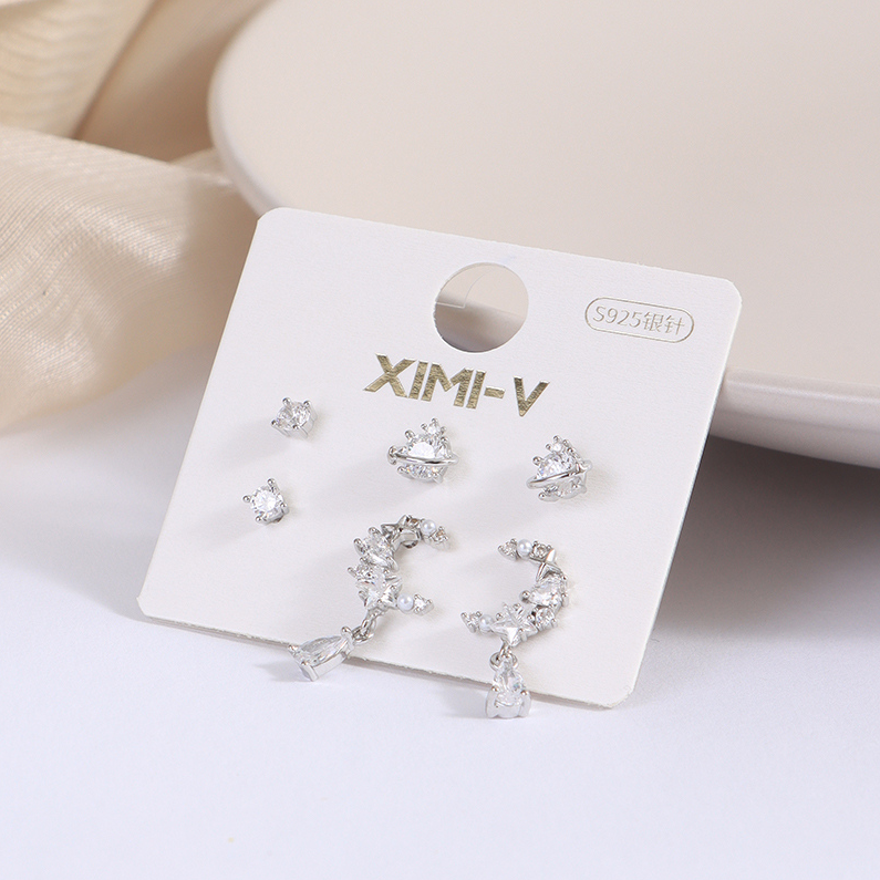 Star Moon Zircon Stud Earrings Set