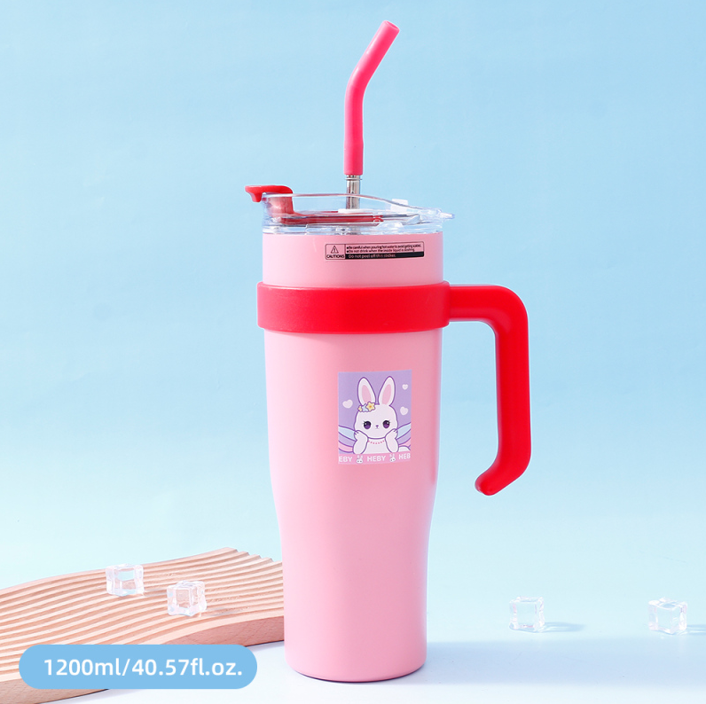 1200ml/40.57fl.oz. Starlight Family Large Capacity Basic Vacuum Flask with Straw (Pink)