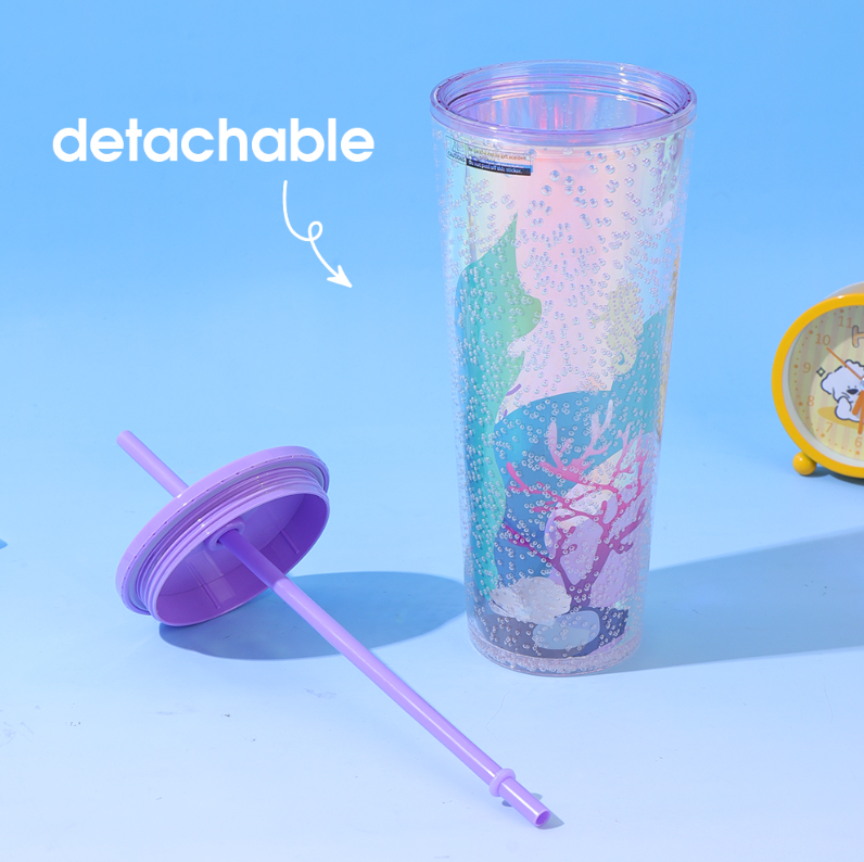 750ml/25.36fl.oz. Large Capacity Creative Basic Plastic Cup with Straw (Purple)
