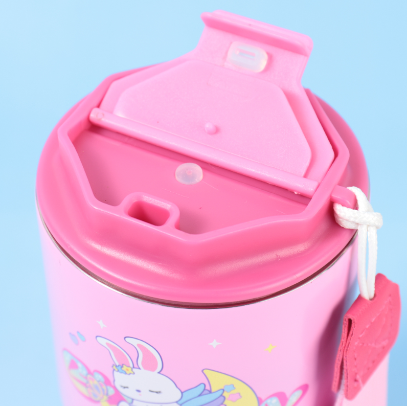 620ml/20.96fl.oz. Starlight Family Basic Coffee Thermos Cup with Lanyard (Light Pink)