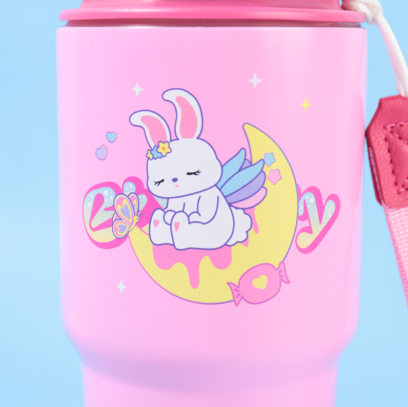 620ml/20.96fl.oz. Starlight Family Basic Coffee Thermos Cup with Lanyard (Light Pink)