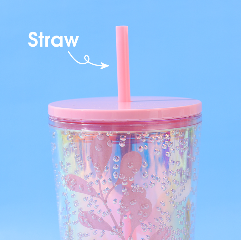 750ml/25.36fl.oz. Large Capacity Creative Basic Plastic Cup with Straw (Pink)