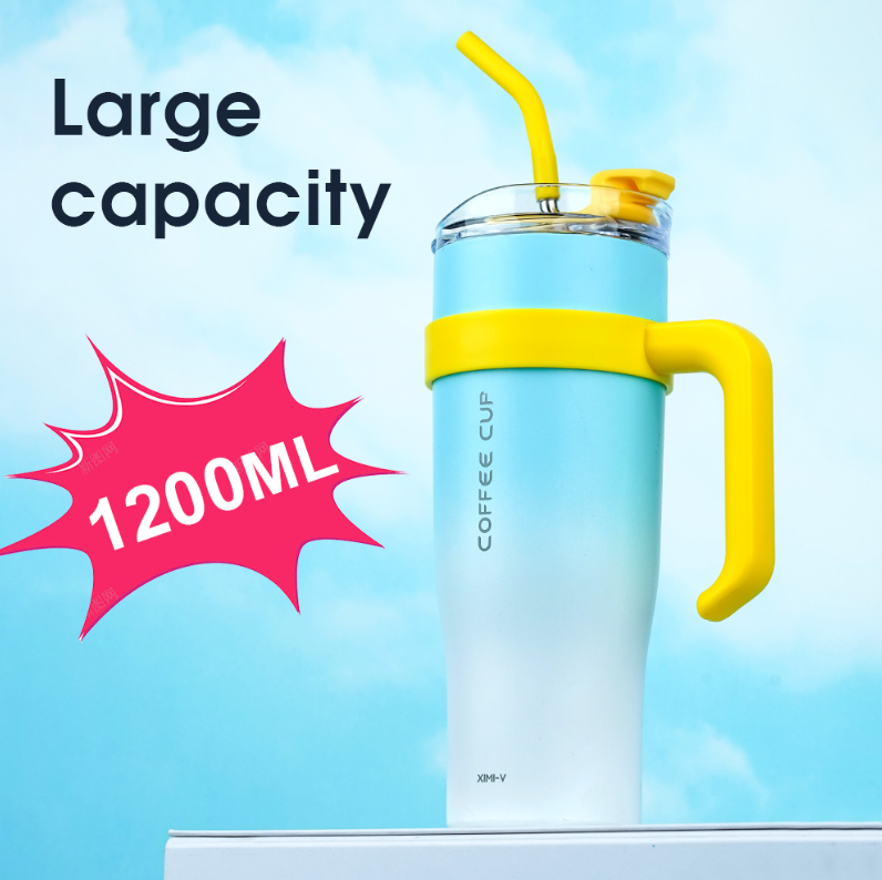 1200ml/40.57fl.oz. Extra Large Basic Thermos Cup with Straw (Gradient Blue)