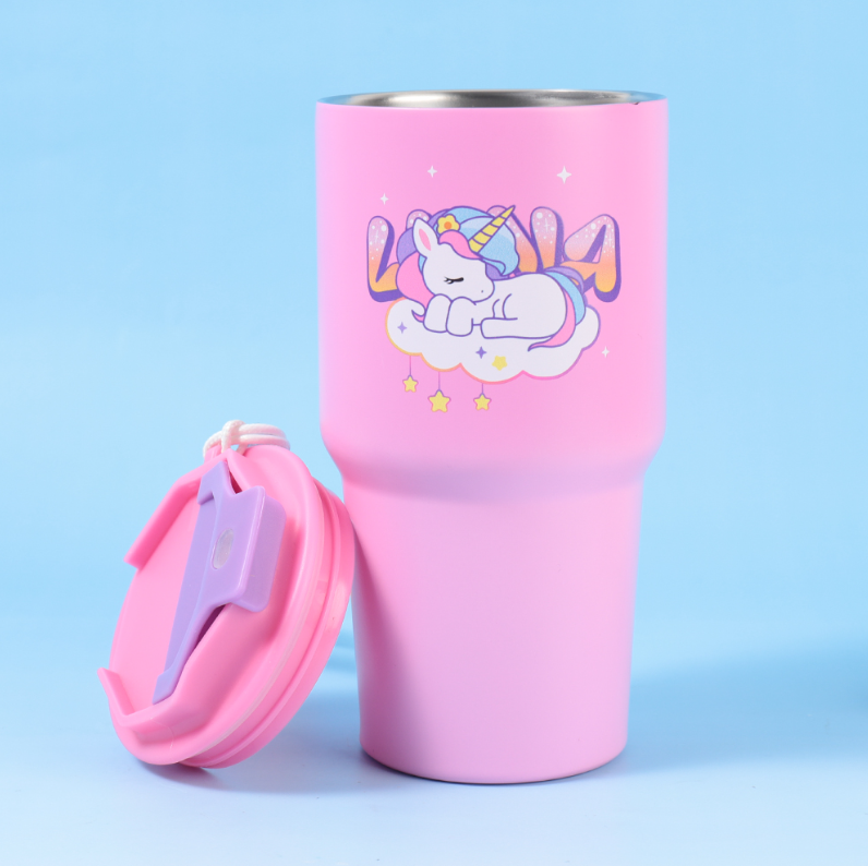 620ml/20.96fl.oz. Starlight Family Basic Coffee Thermos Cup with Lanyard (Dark Pink)