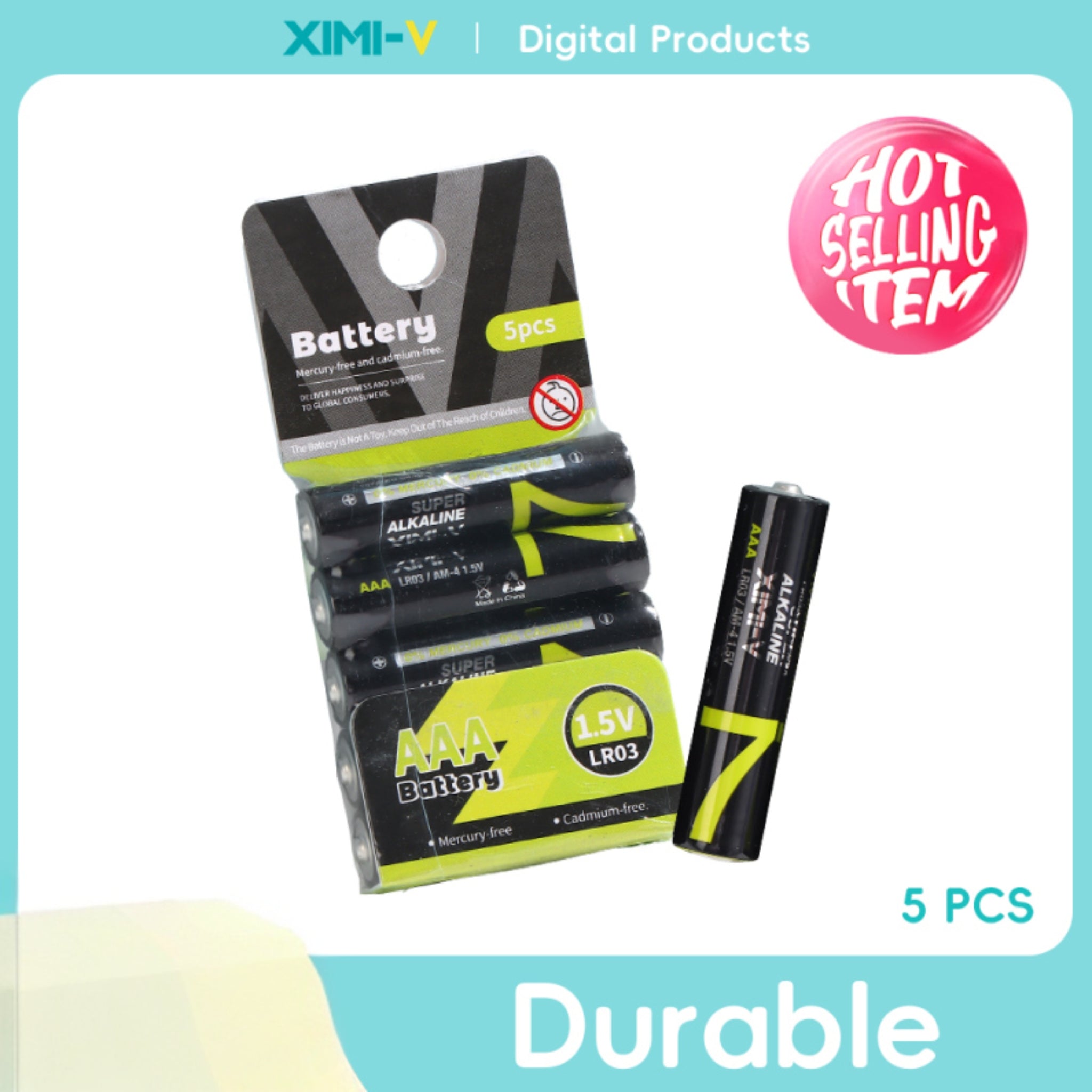 5-Piece AAA Battery(LR3)(Black and Green)