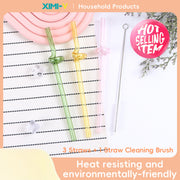 Round Solid color Glass Straw Set /3+1 (mixed)