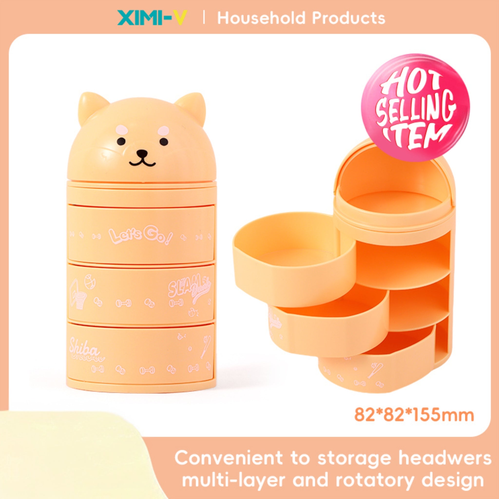 Cartoon Three-Layer Rotating Desktop Plastic Storage Box (Ye