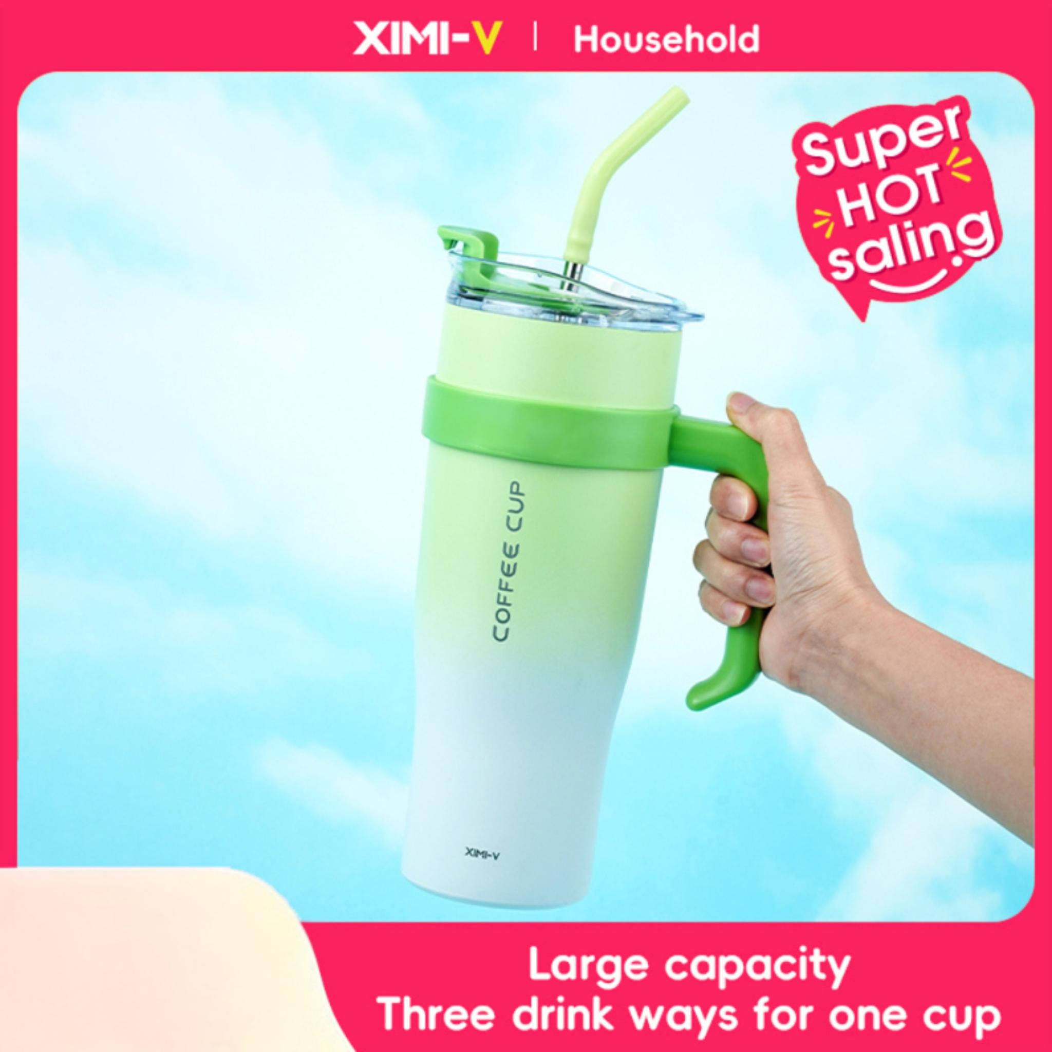 1200ml/40.57fl.oz. Extra Large Basic Thermos Cup with Straw (Gradient Green)
