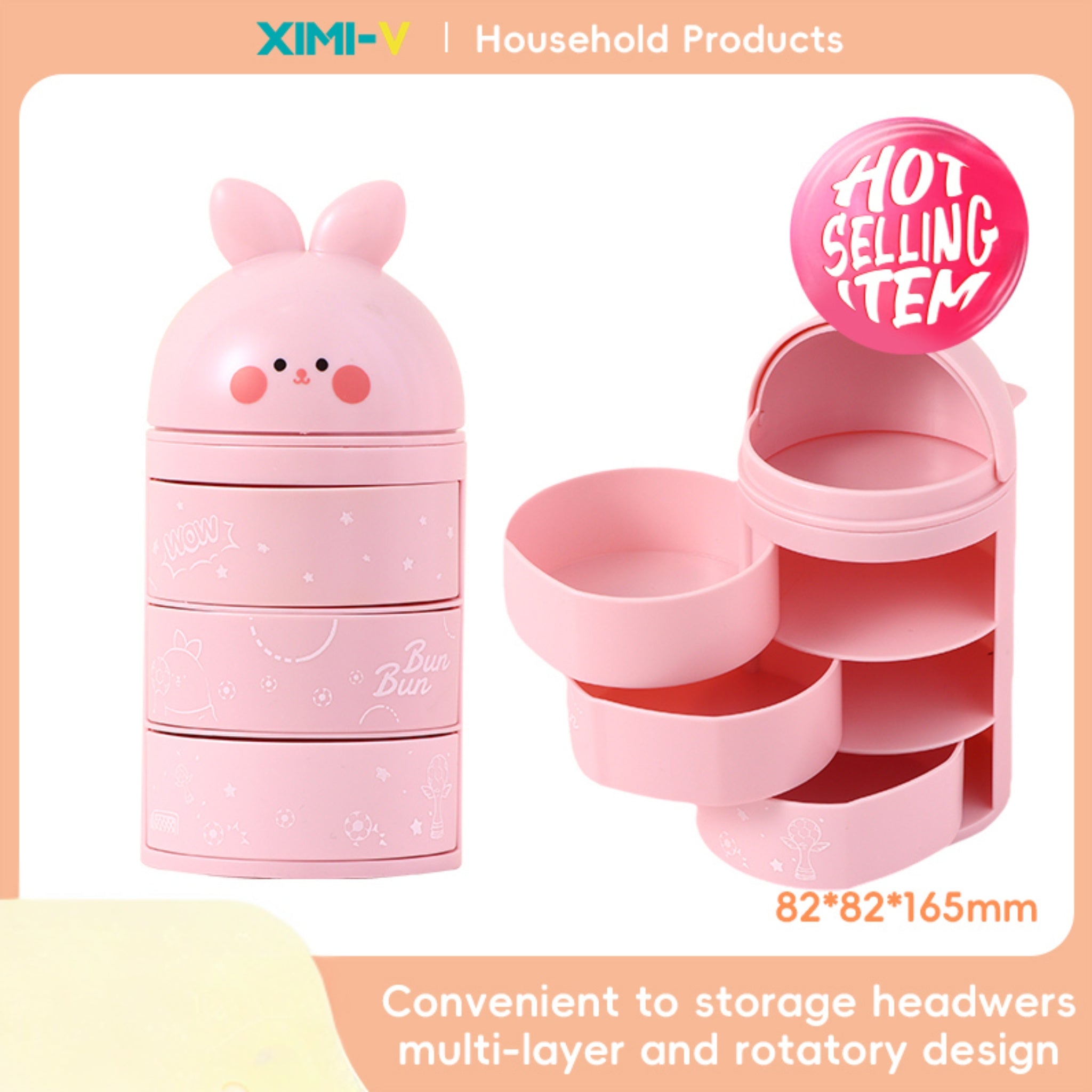Cartoon Three-Layer Rotating Desktop Plastic Storage Box (Pi