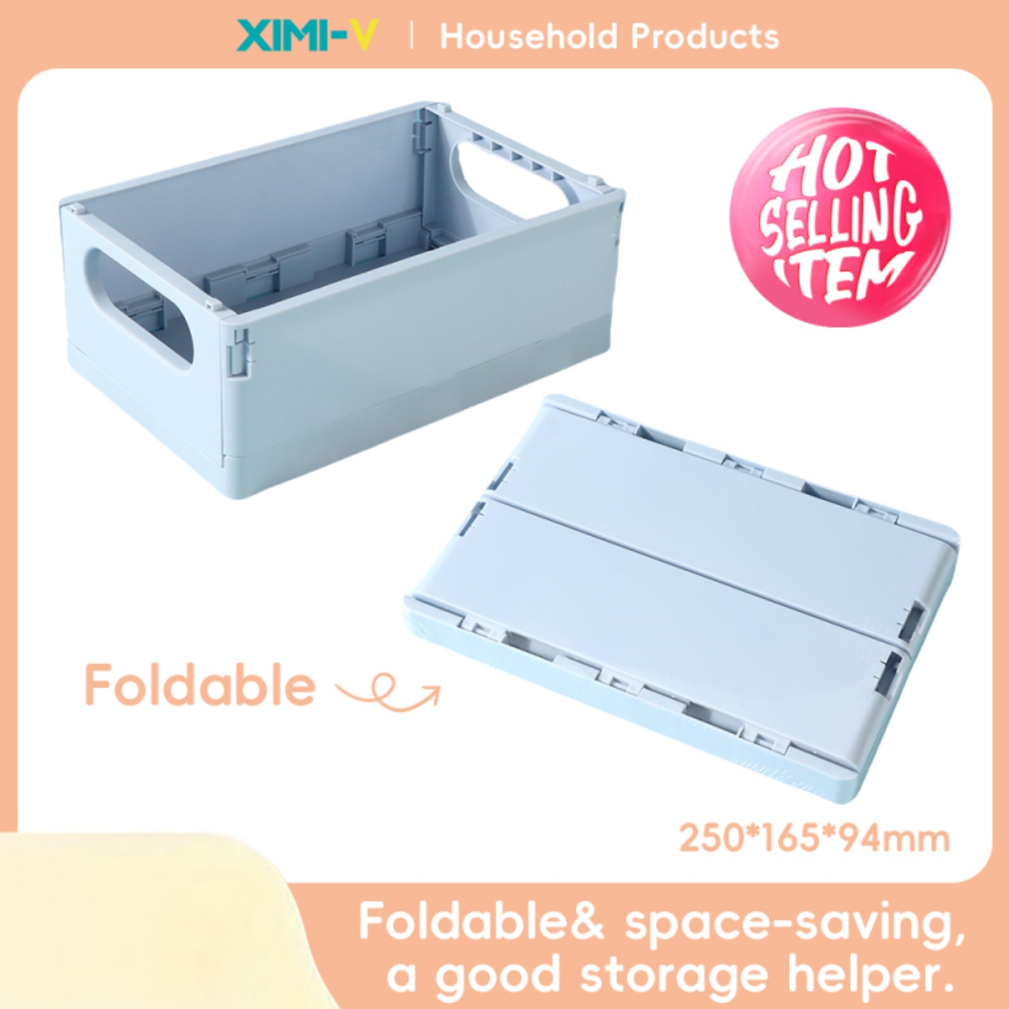 Cream Series Large Foldable Storage Basket (Light Blue)