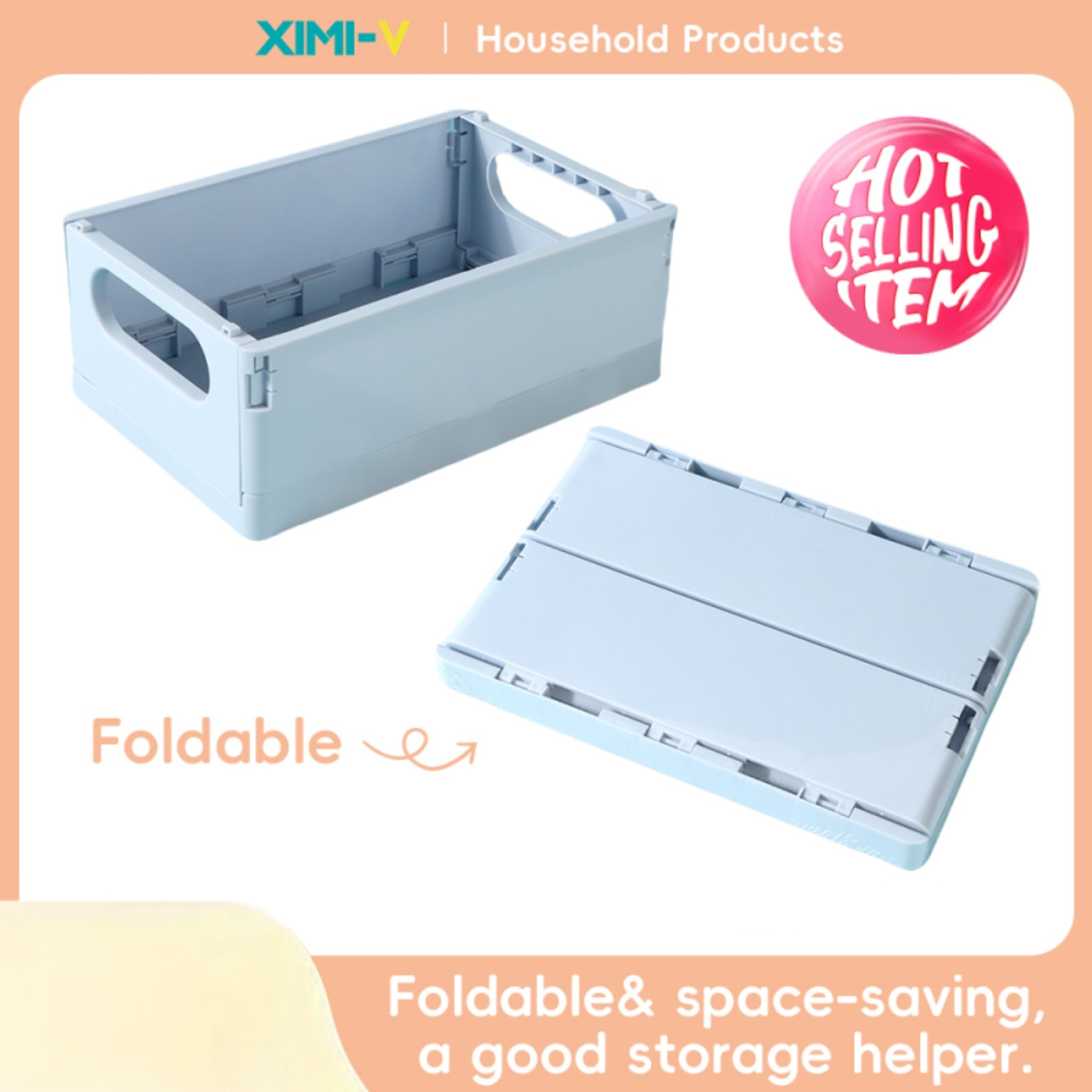 Cream Series Small Foldable Storage Basket (Light Blue)