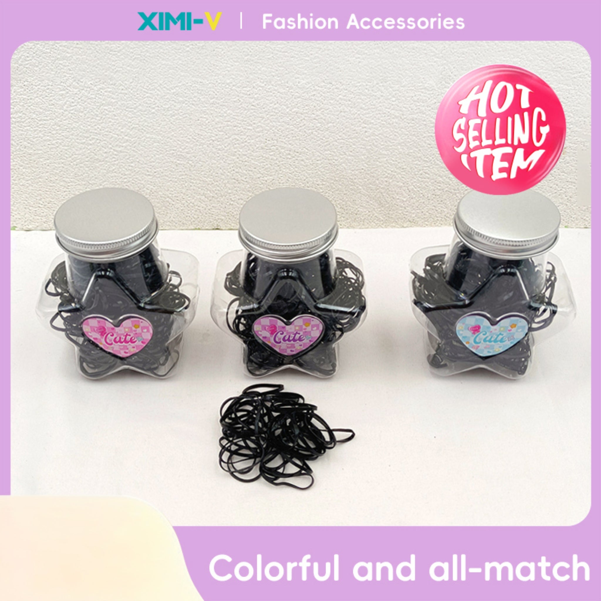 Black Disposable Hair Ties with Star Box