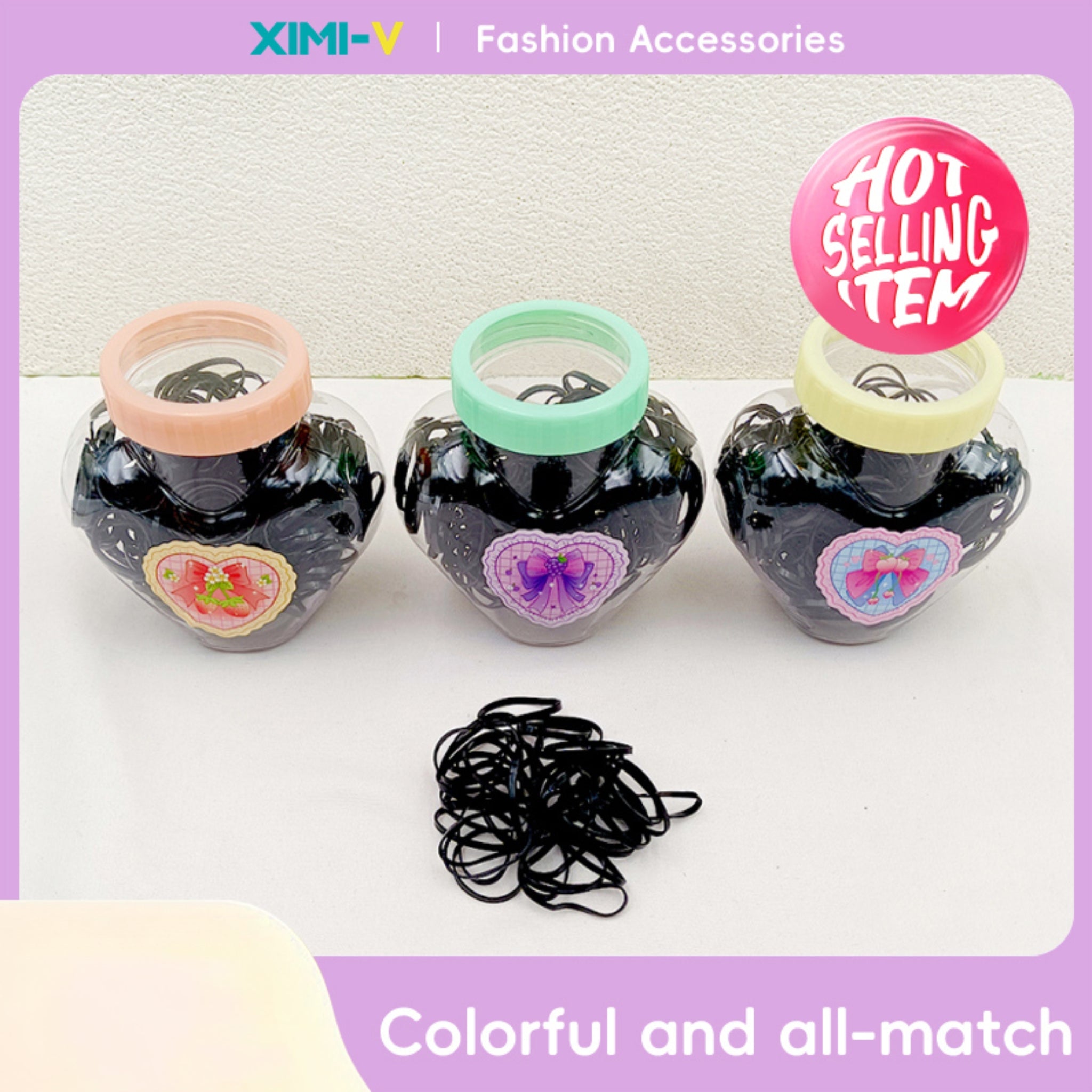 Black Disposable Hair Ties with Heart Box