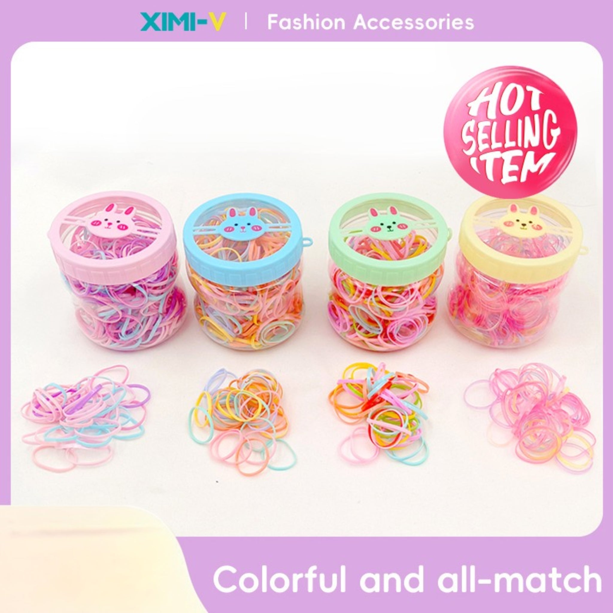 Playful bunny bucket colored disposable rubber band