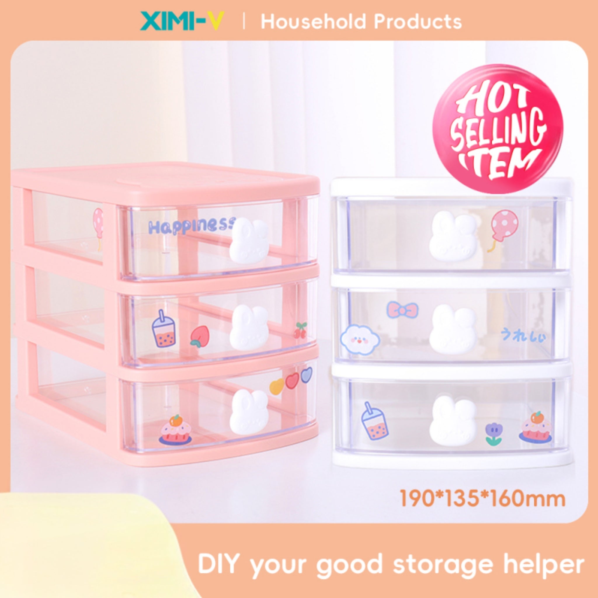 DIY Sticker Three layer drawer Plastic storage box (mixed co