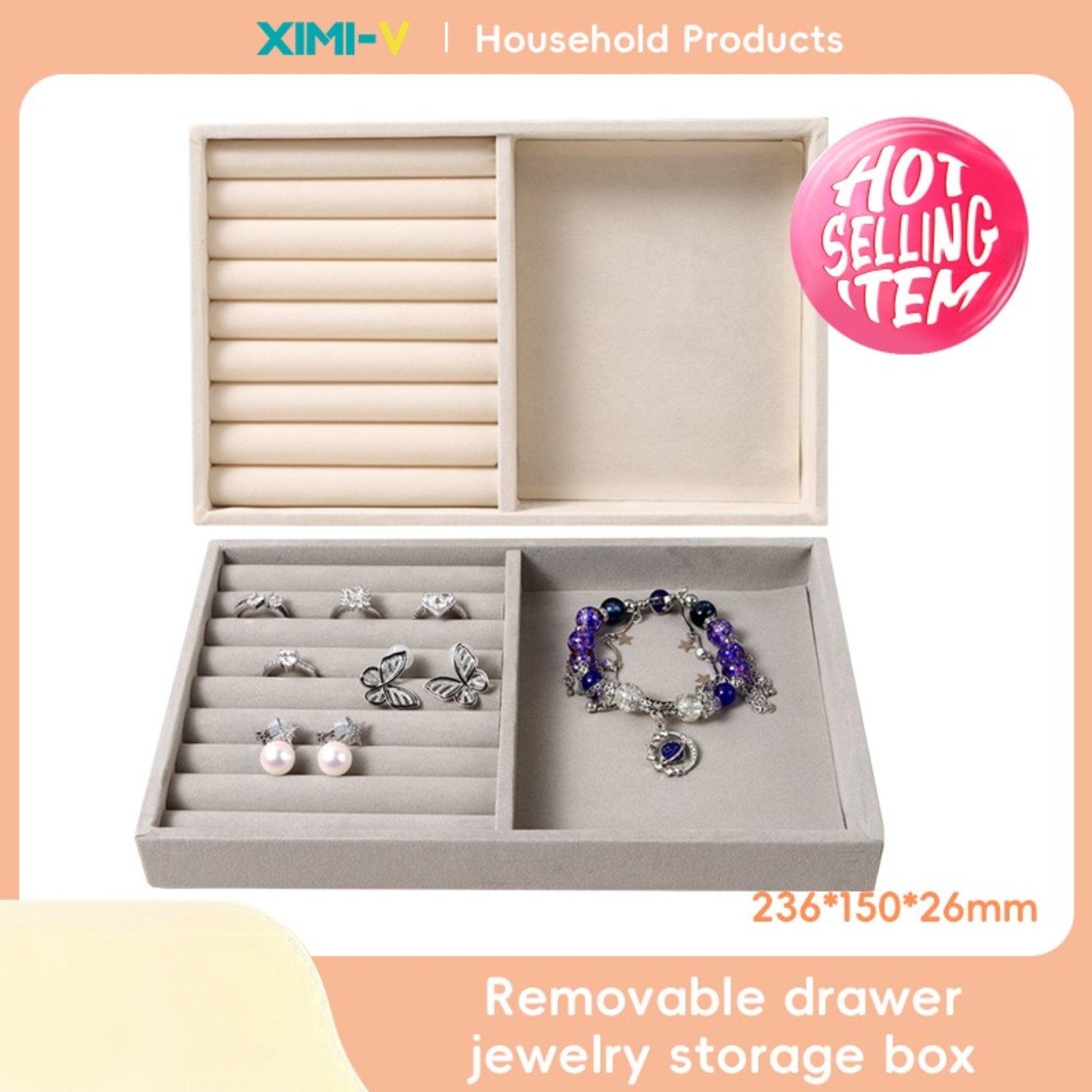 Large combination flocking jewelry plastic storage A type (m