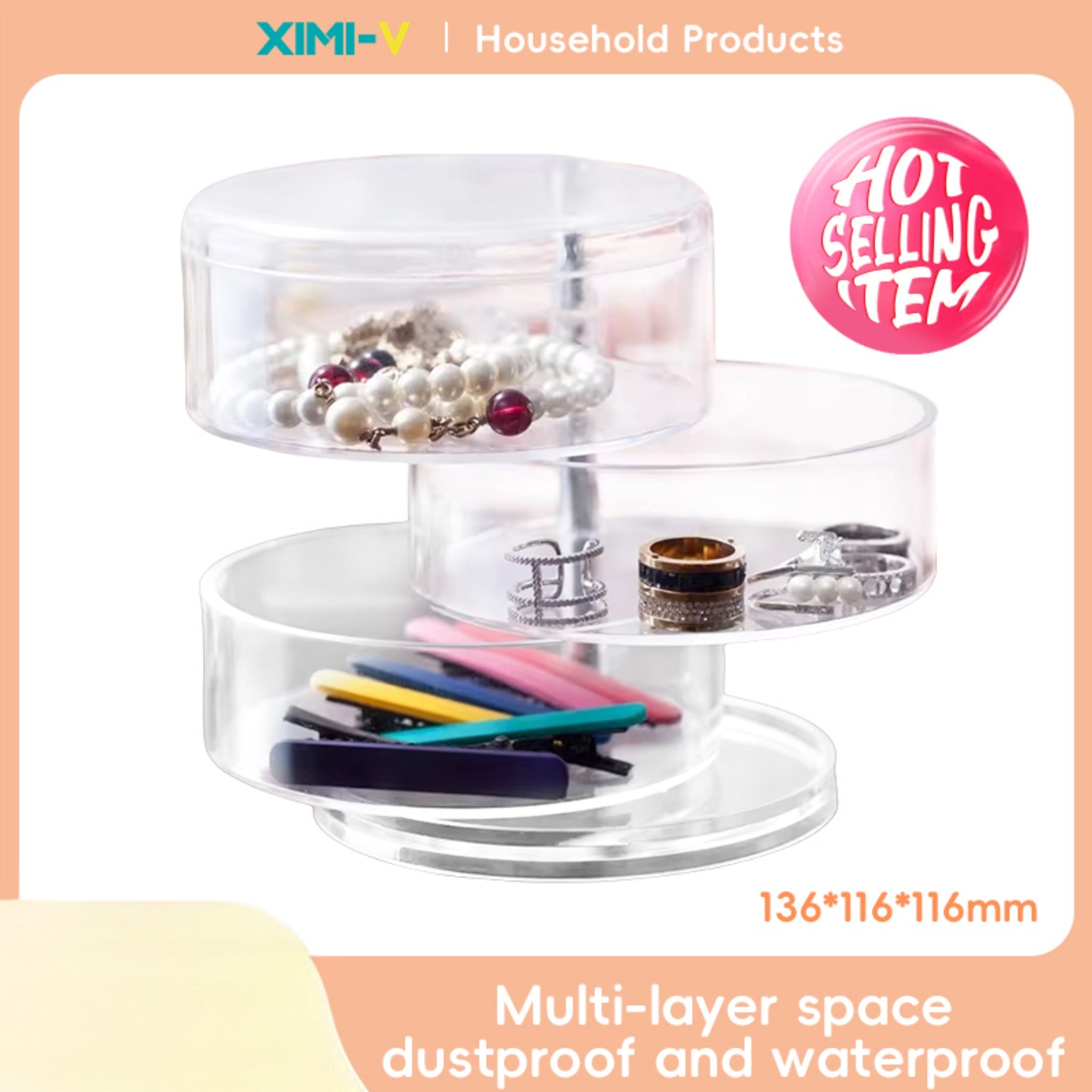 Rotating Jewelry Plastic Storage Box (Clear)