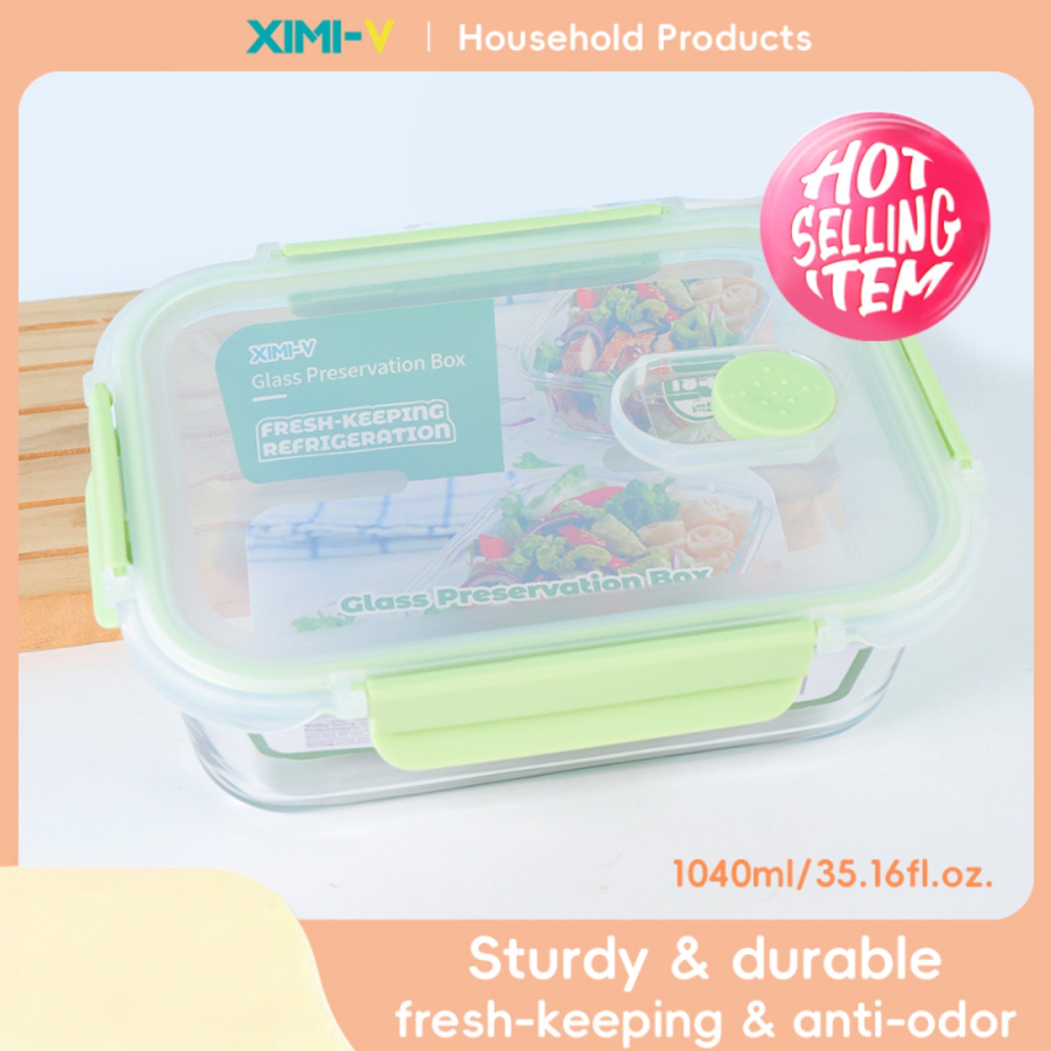 1040ml/35.16fl.oz. Rectangular Glass Preservation Box (Green