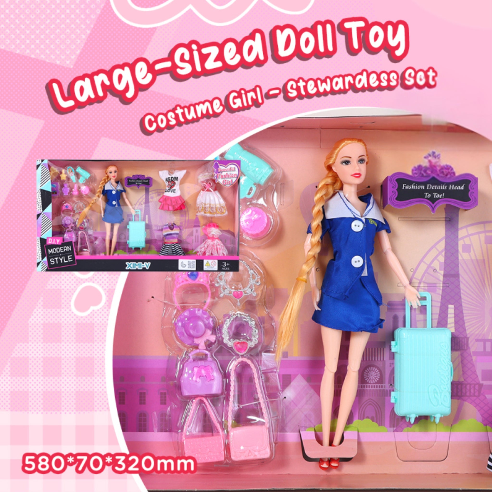 Large-Sized Doll Toy - Costume Girl - Stewardess Set