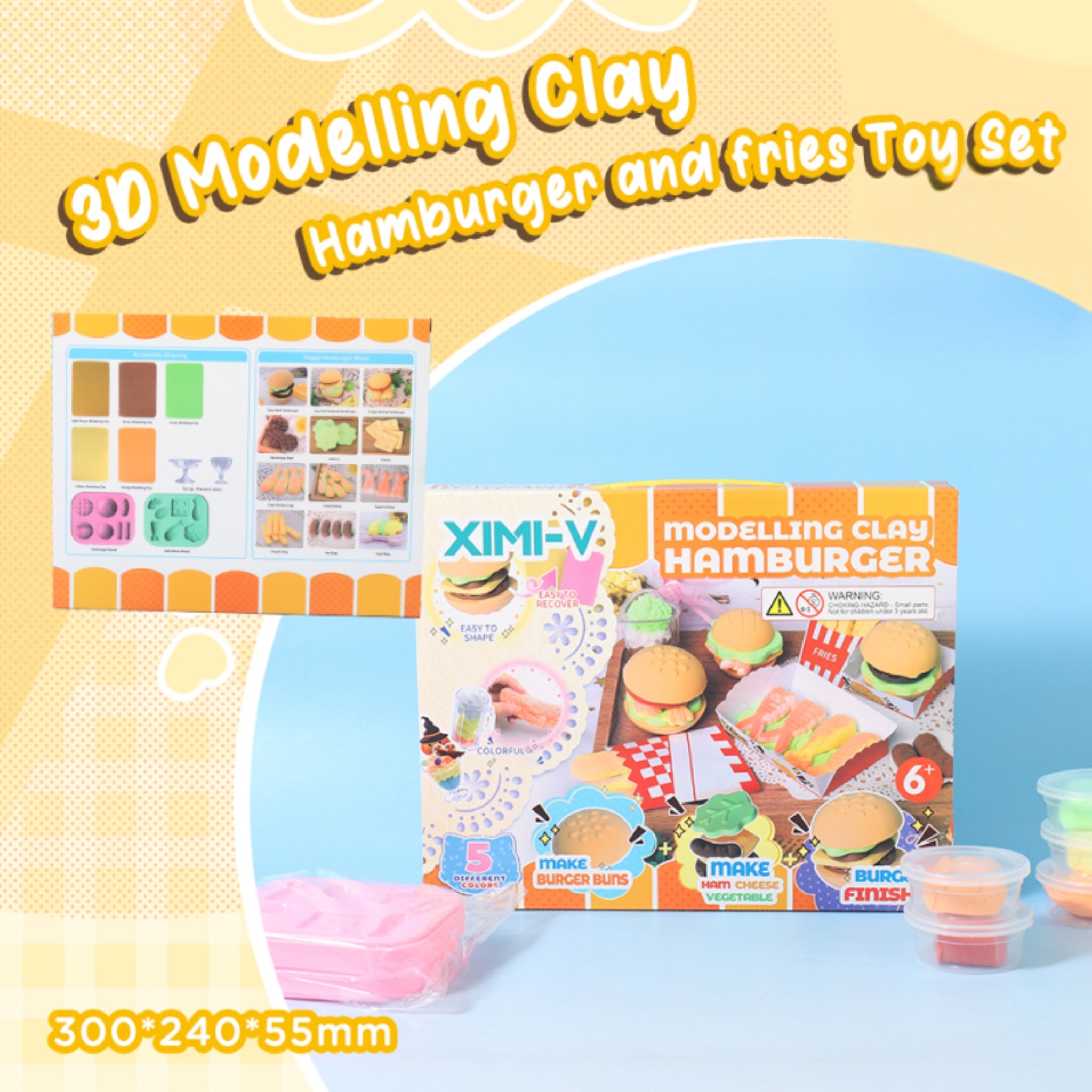 3D Modelling Clay - Hamburger and Fries Toy Set