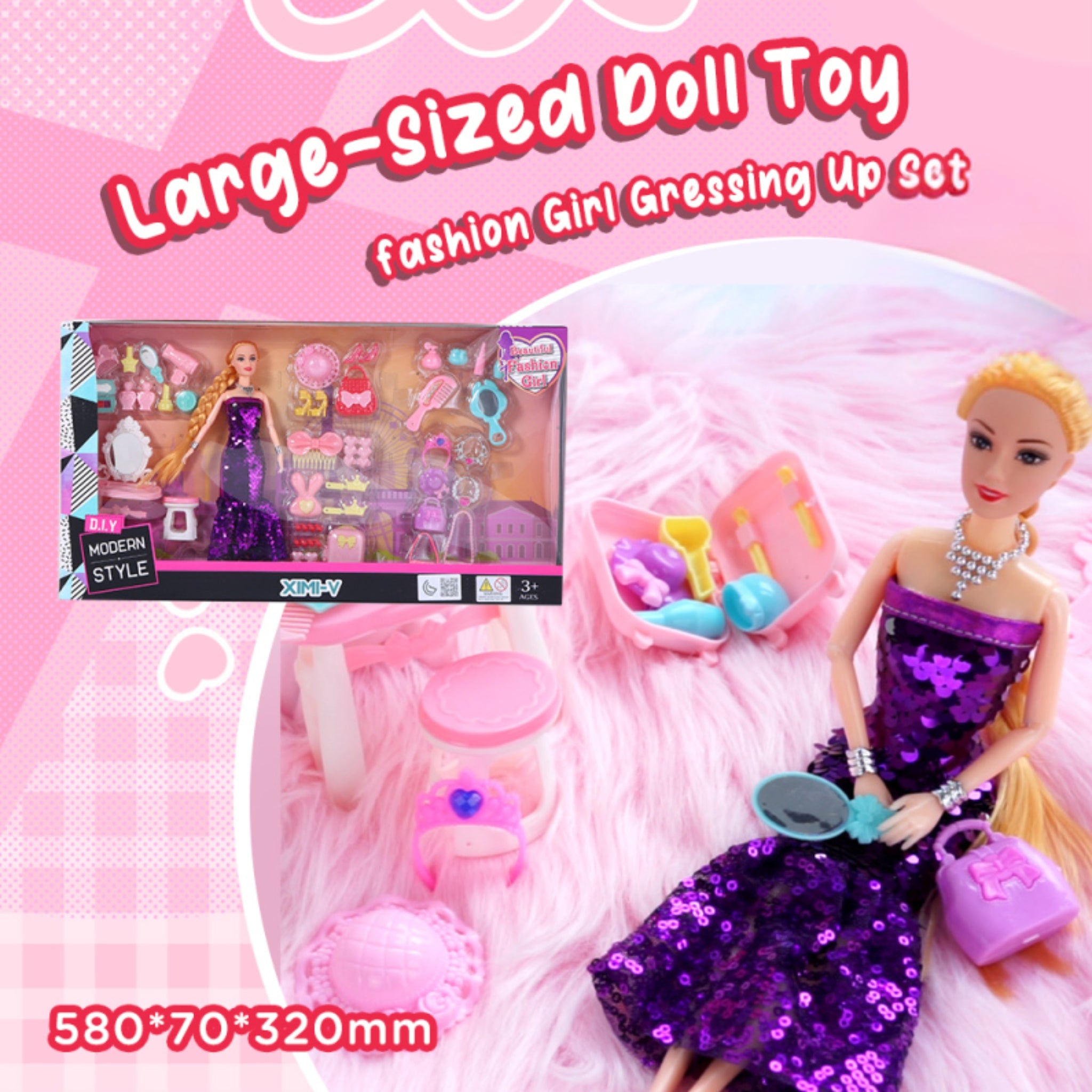 Large-Sized Doll Toy - Fashion Girl Gressing Up Set