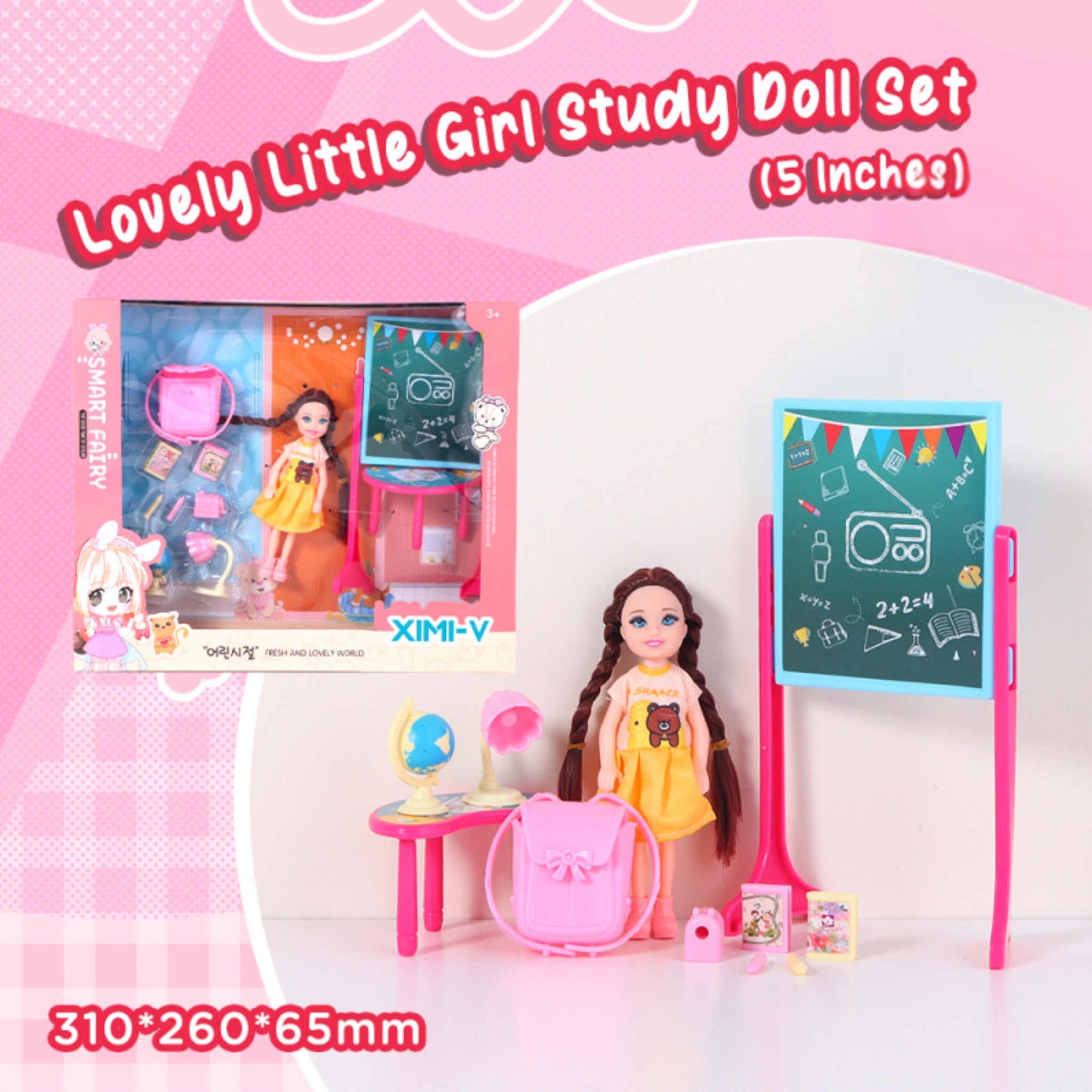 Lovely Little Girl Study Doll Set         (5 Inches)