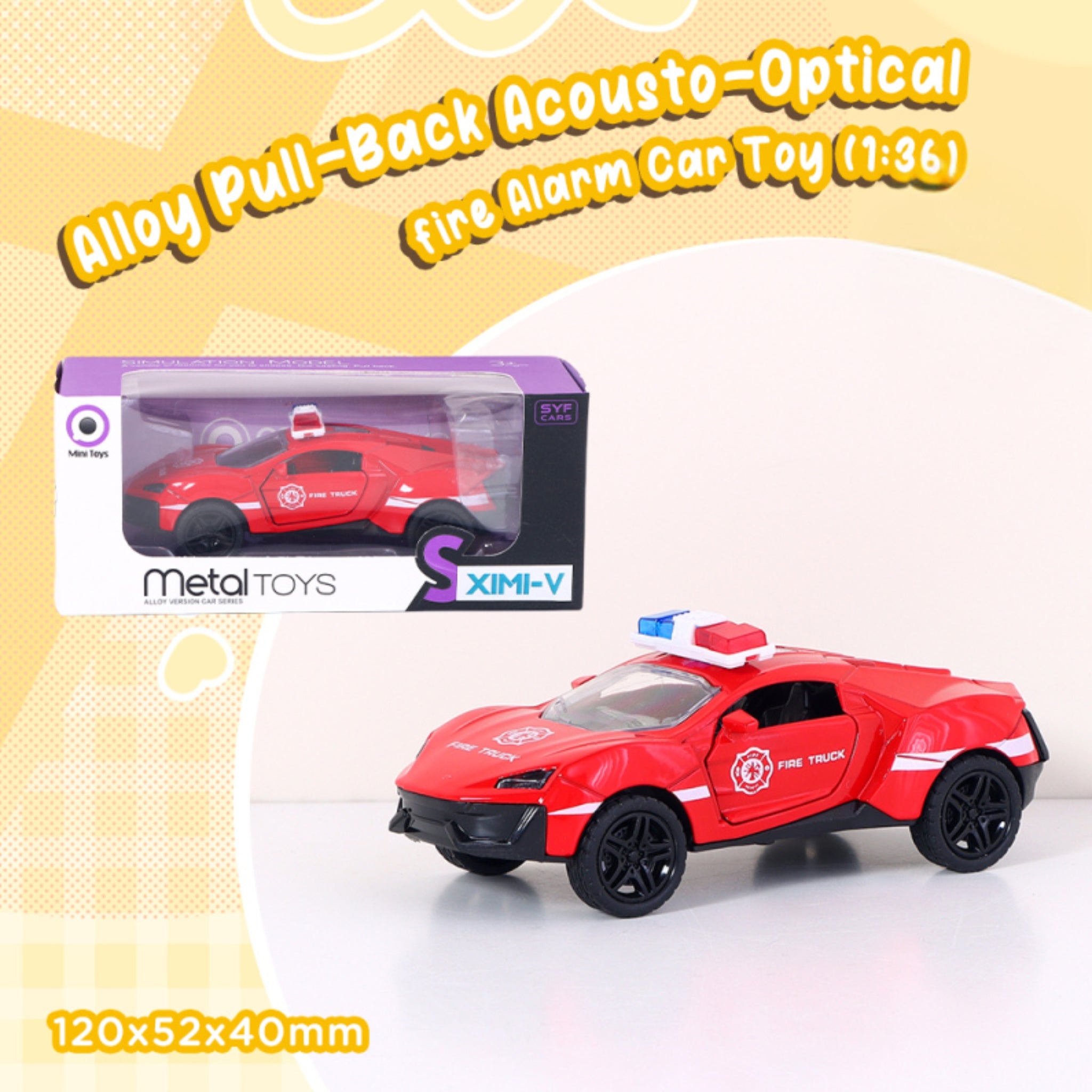 Alloy Pull-Back Acousto-Optical  Fire Alarm Car Toy (1:36)