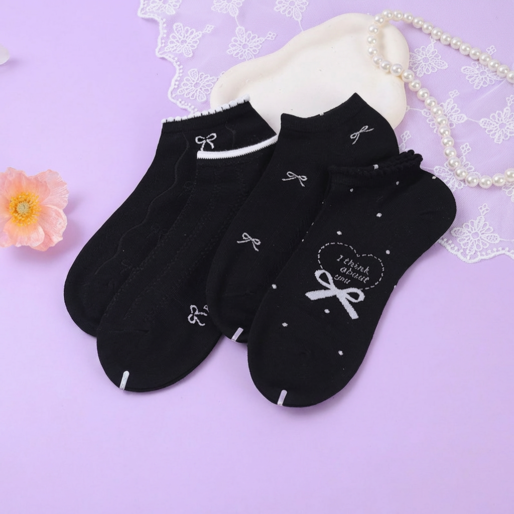 Black series Bow Socks for women (3 pieces)