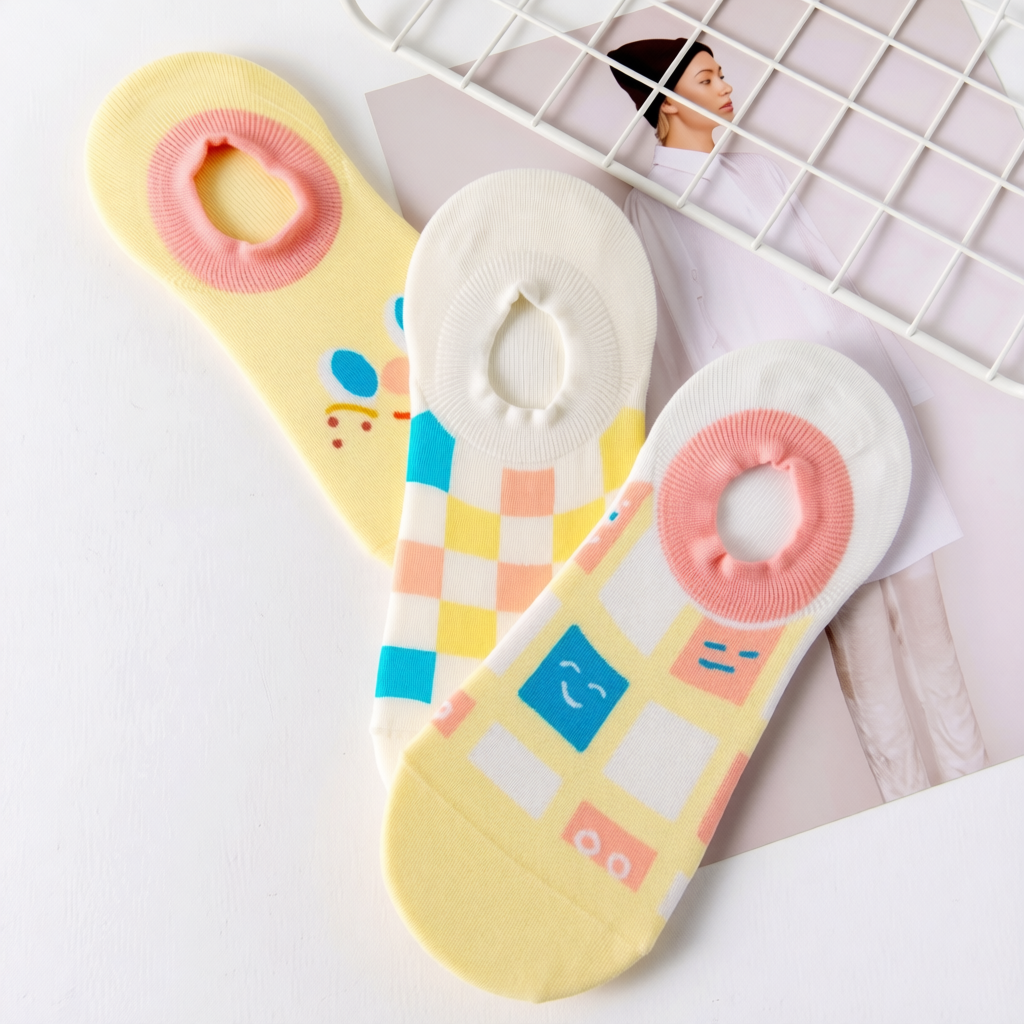 2 Double Checkerboard Smiley comfortable Women's Boat Socks