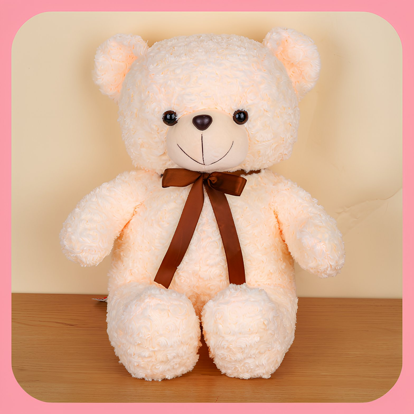 Ribbon Rose Velvet Bear Stuffed Doll (L) (60cm) (White)